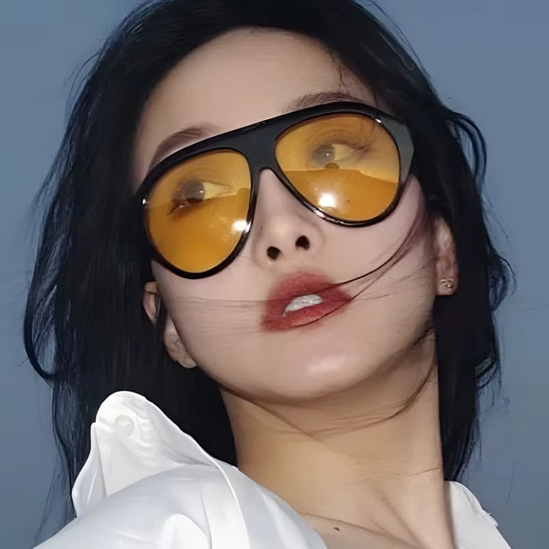 2025 New Trendy Goggles Glasses Big Face Women Sunglasses Women'S Sunscreen UV Protective Sunshade Concave Design