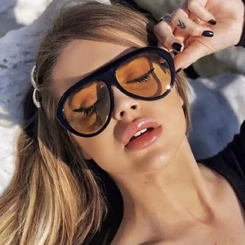 2025 New Trendy Goggles Glasses Big Face Women Sunglasses Women'S Sunscreen UV Protective Sunshade Concave Design